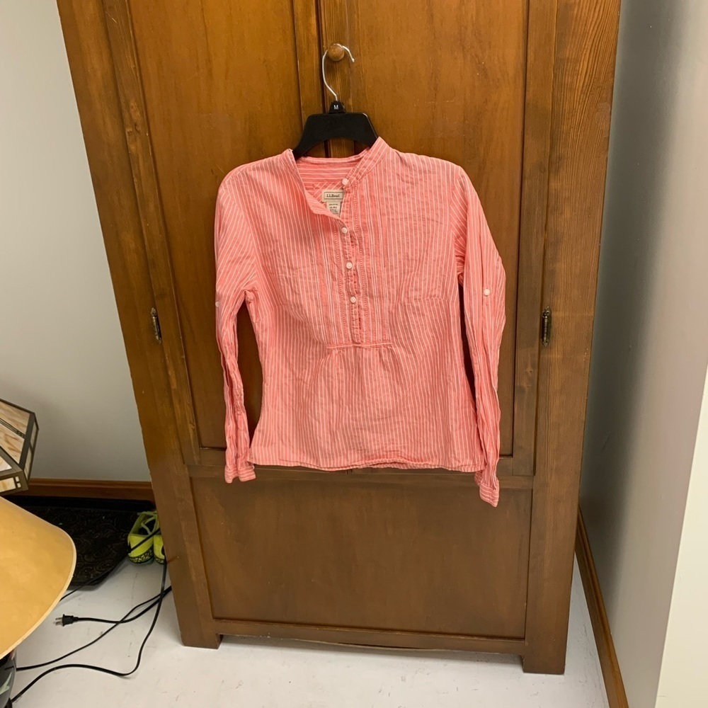 LL Bean cotton blouse top shirt XS 17-18 in pit rollup button sleeve coastalchic